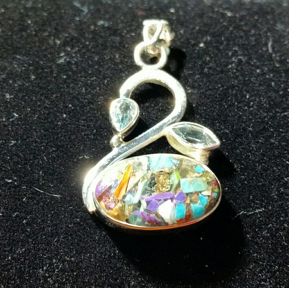 .925 Silver Copper & Multi Turquoise Pendant